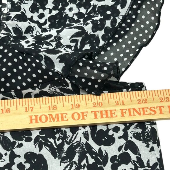 Dressbarn Black & White Floral Polka Dot Blouse With Tie Detail Size Large - Picture 5 of 6